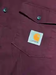 Бордовый однотонная мужская рубашка carhartt из хлопка с воротником-стойкой