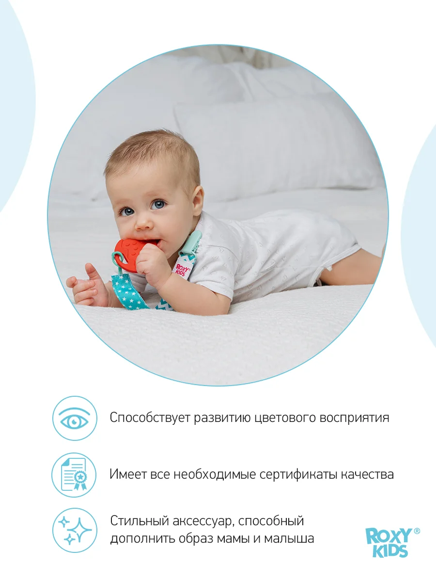 Прорезыватель на держателе ROXY-KIDS, розово-голубой