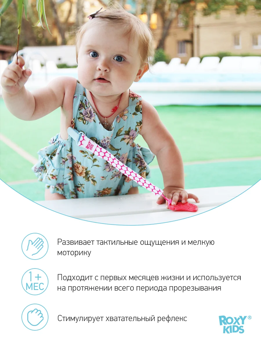Прорезыватель на держателе ROXY-KIDS, розово-голубой