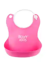Слюнявчик детский нагрудник для кормления ROXY-KIDS мягкий с кармашком и застежкой розовый