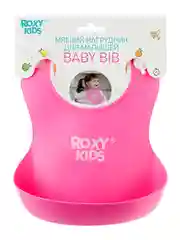 Слюнявчик детский нагрудник для кормления ROXY-KIDS мягкий с кармашком и застежкой розовый
