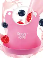 Слюнявчик детский нагрудник для кормления ROXY-KIDS мягкий с кармашком и застежкой розовый