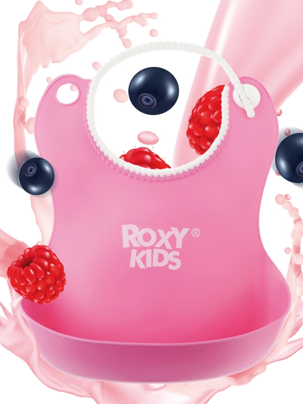 Слюнявчик детский нагрудник для кормления ROXY-KIDS мягкий с кармашком и застежкой розовый