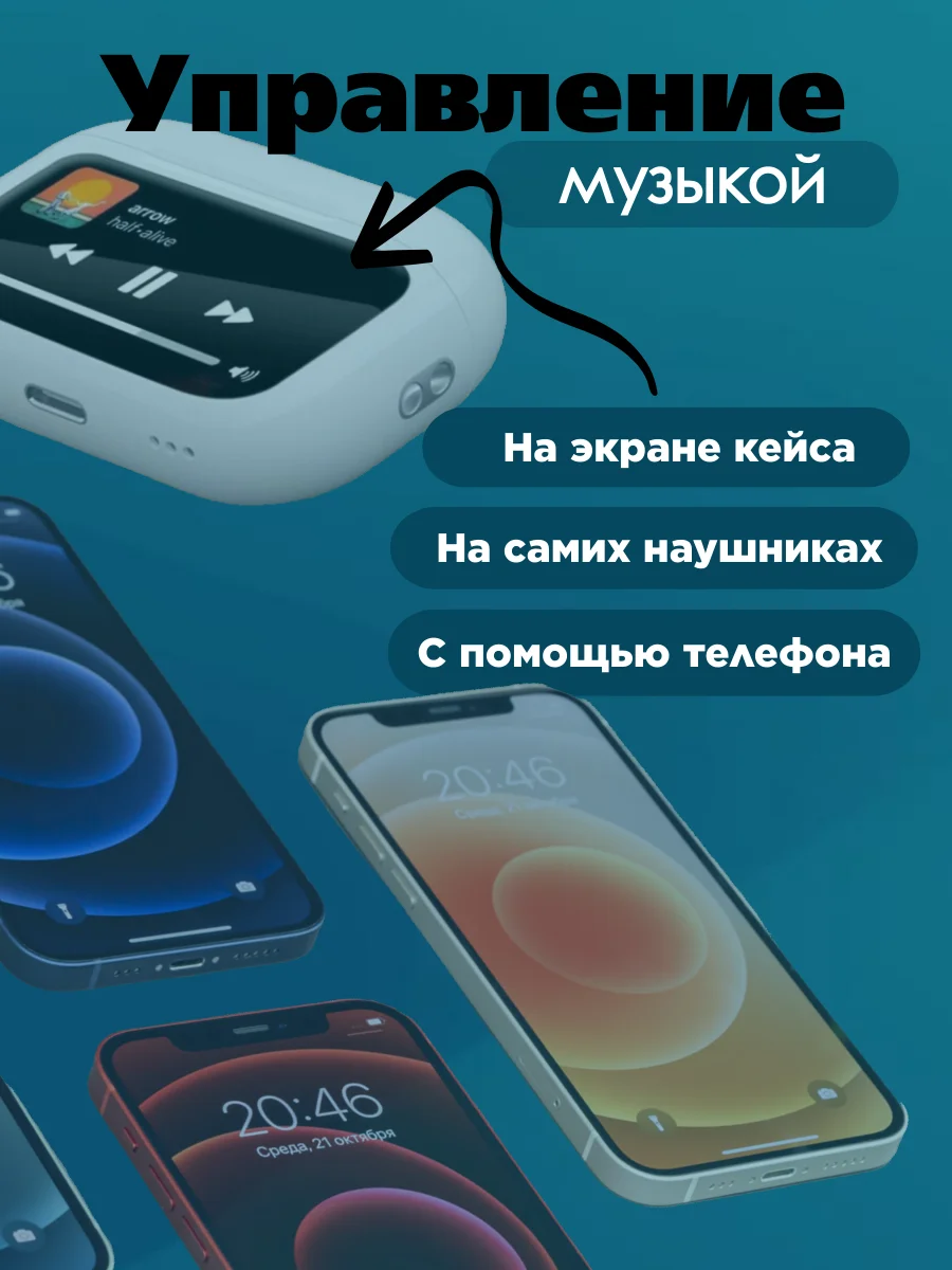Наушники беспроводные с дисплеем AirPro для iPhone, Android