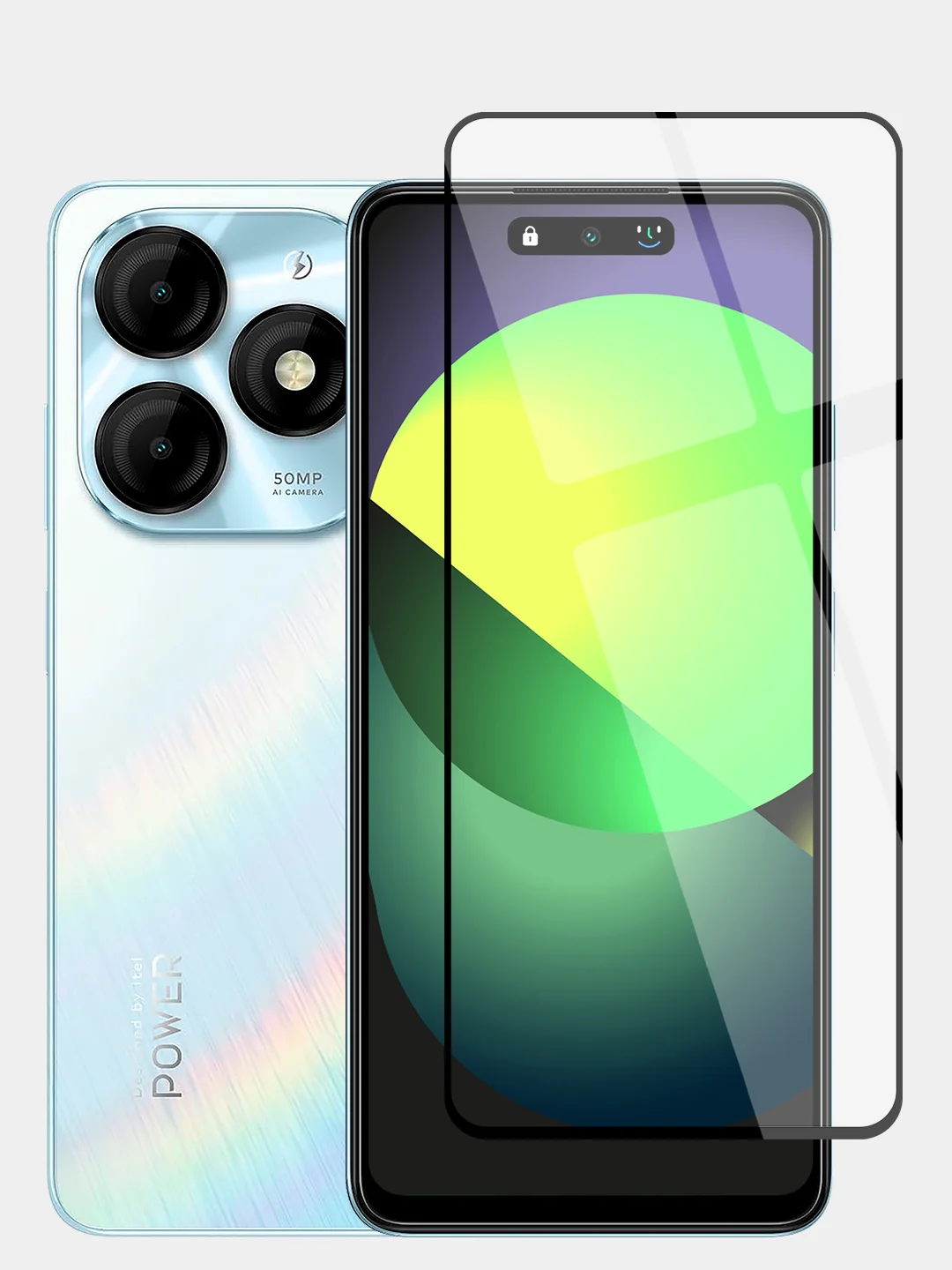 Прозрачный стекло для Itel P55, Itel P55 Plus защитное BROSCORP с олеофобным покрытием, черной рамкой