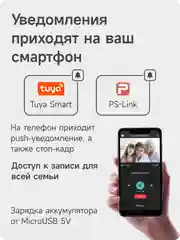 Беспроводной WiFi видеоглазок Ps-link с датчиком движения, записью на SD карту, звонком