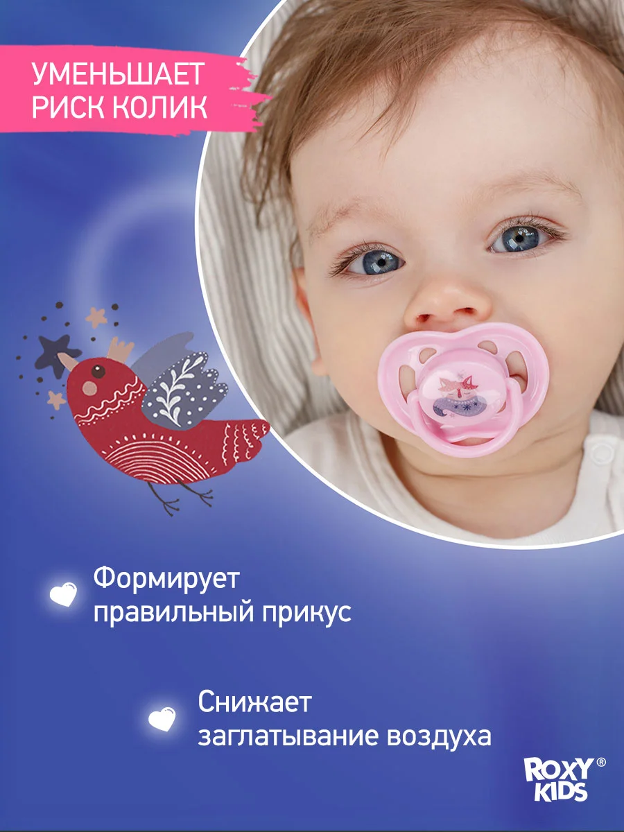 Лавандовый соска-пустышка ортодонтическая с футляром, 2 шт