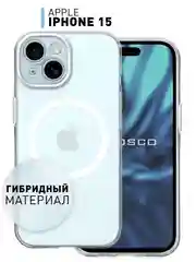 Прозрачный чехол MagSafe для iPhone 15 Pro, Max, Plus пластиковый с силиконом ROSCO и защитой камер