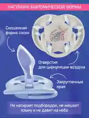 Голубой соска-пустышка ортодонтическая с футляром, 2 шт