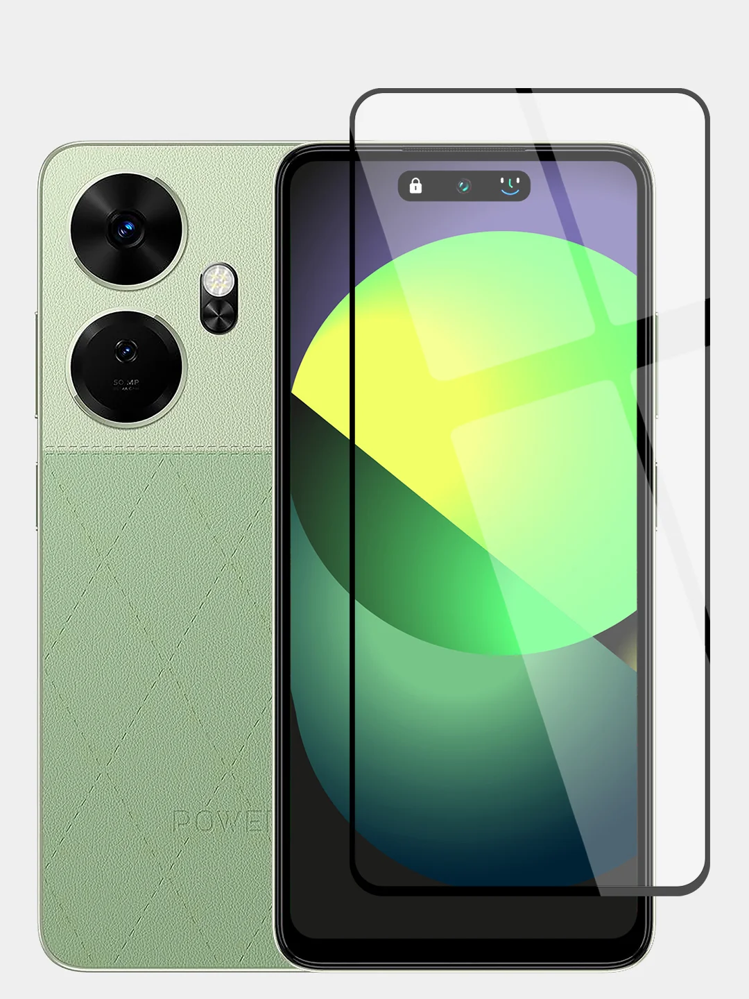Прозрачный стекло для Itel P55, Itel P55 Plus защитное BROSCORP с олеофобным покрытием, черной рамкой