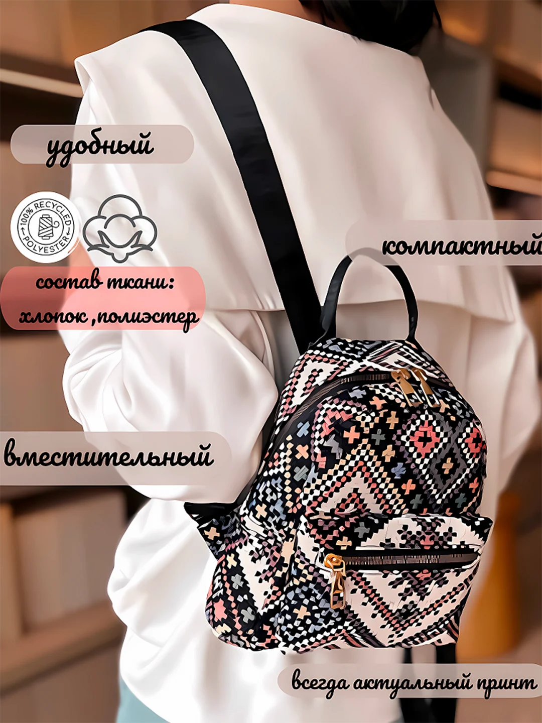 Черный рюкзак городской маленький
