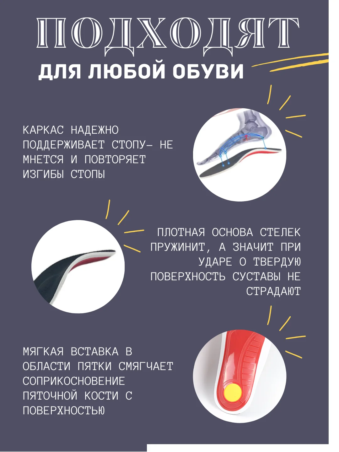 Желтый стельки при плоскостопии для обуви и кроссовок, каркасные, спортивные, размер 35-39, 40-46