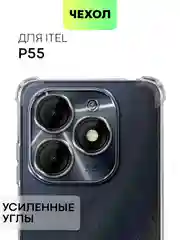 Прозрачный чехол для Itel P55 противоударный BROSCORP прозрачный с защитой камер и усиленными углами
