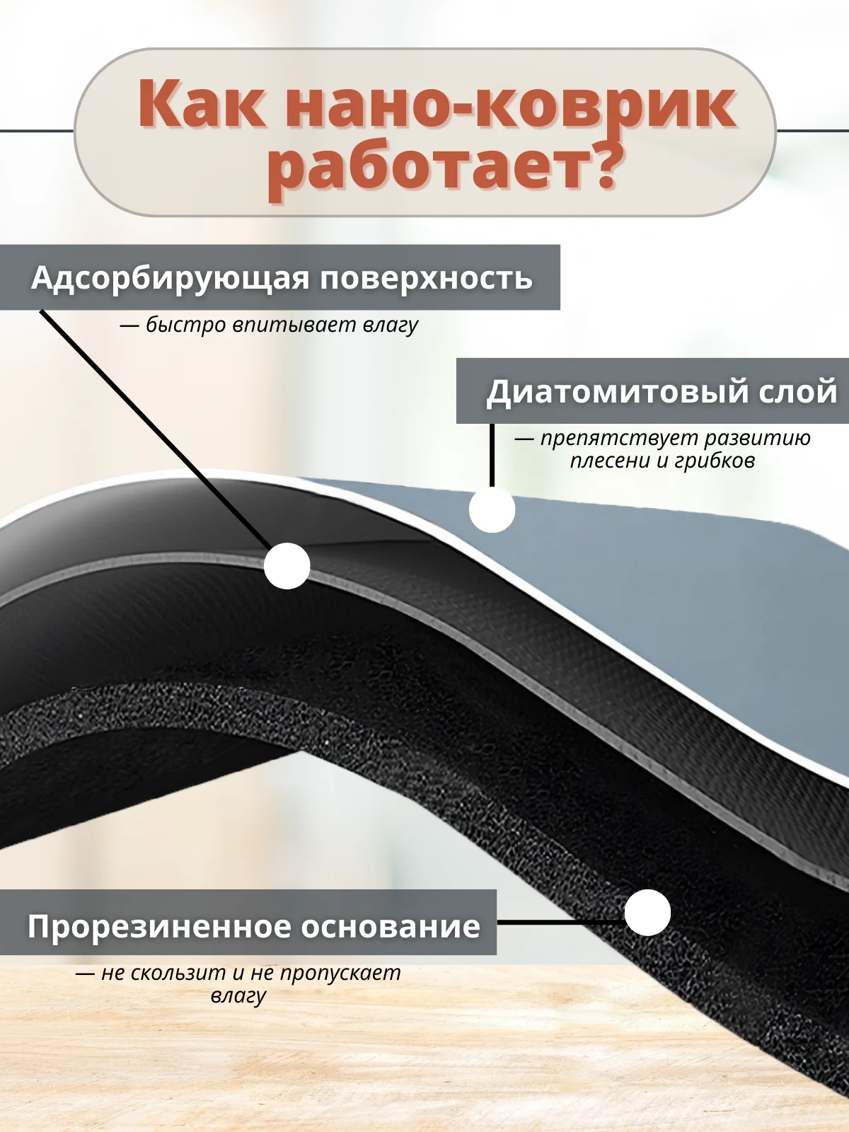 Серый коврик для сушки посуды