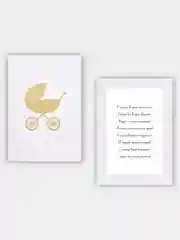 Розовый открытка на рождение ребенка "Коляска"