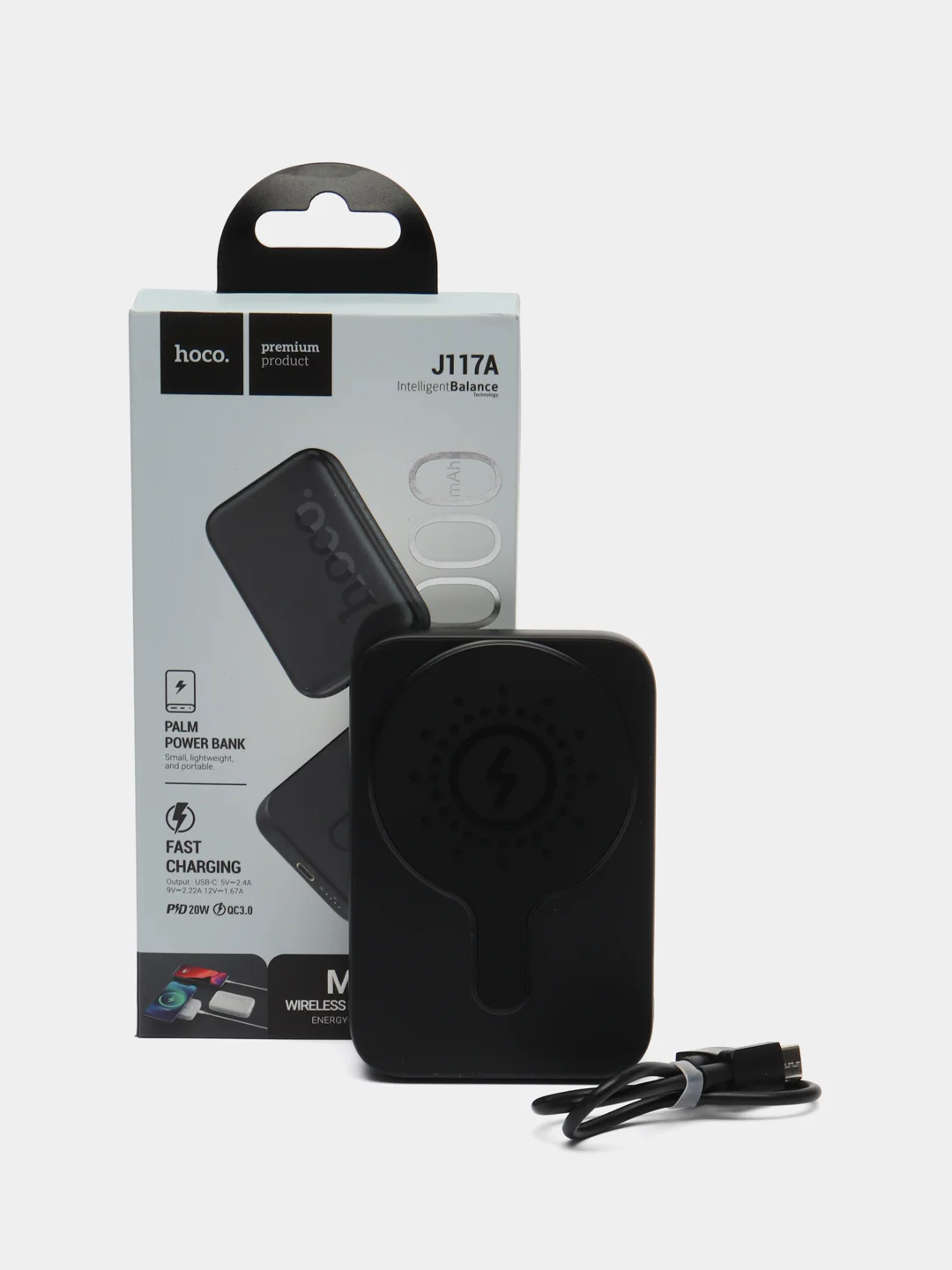 Черный повербанк Hoco J117A 10000 mAh для iPhone с magsafe и быстрой зарядкой PD20W QC3.0