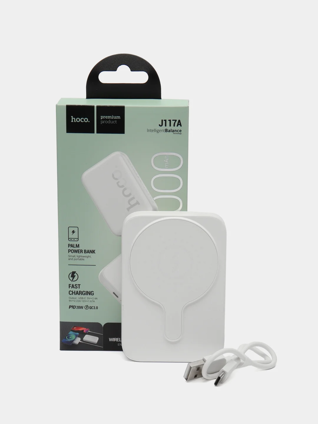 Белый повербанк Hoco J117A 10000 mAh для iPhone с magsafe и быстрой зарядкой PD20W QC3.0