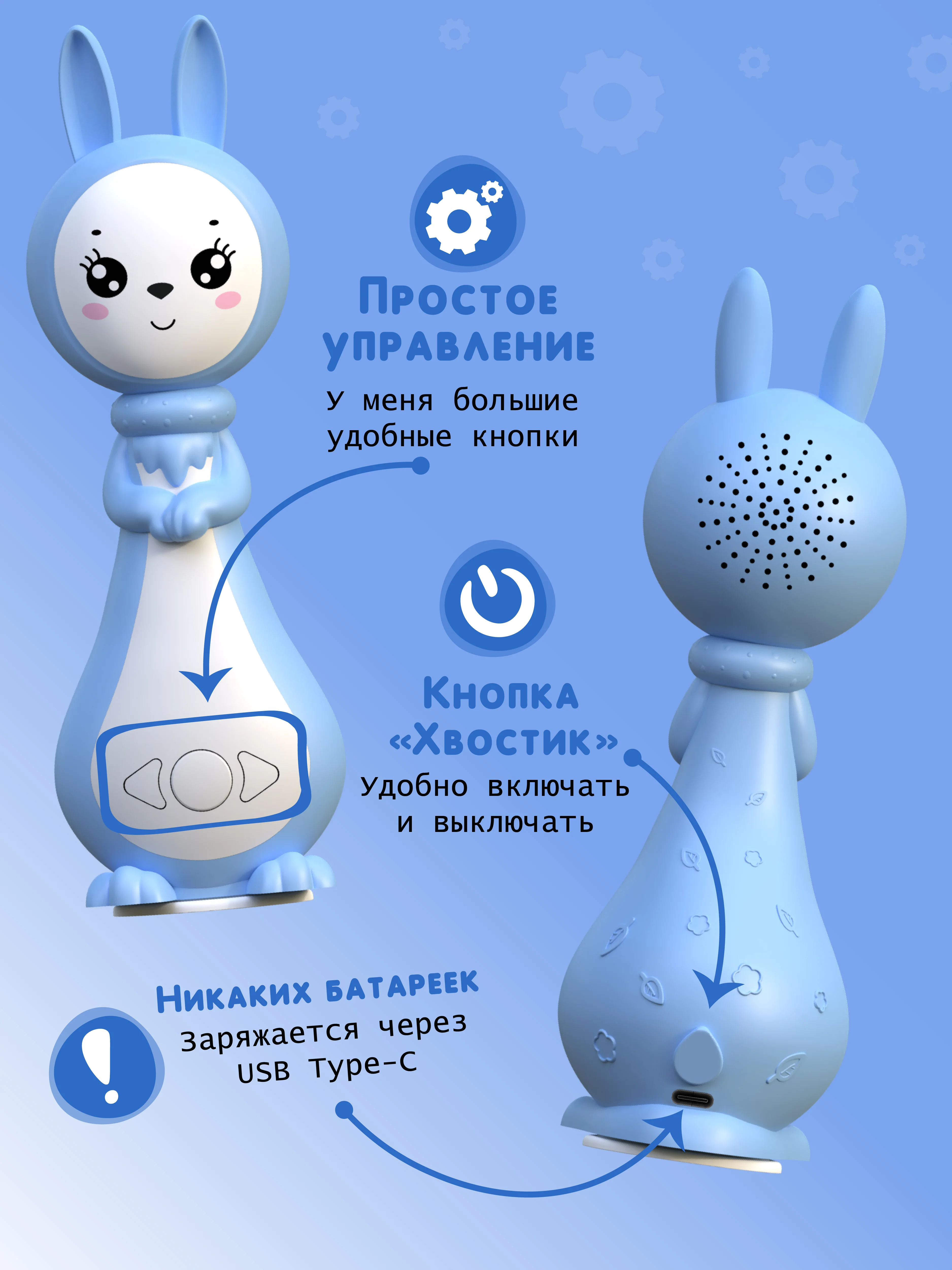 Синий интерактивная игрушка для детей Зайчик Няня Грызушка