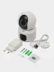 Белый камера видеонаблюдения Wi-Fi с двумя объективами, видеоняня, с картой памяти