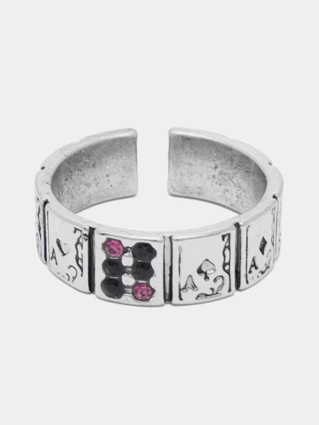 Серебряный кольцо с игральными картами и стразами