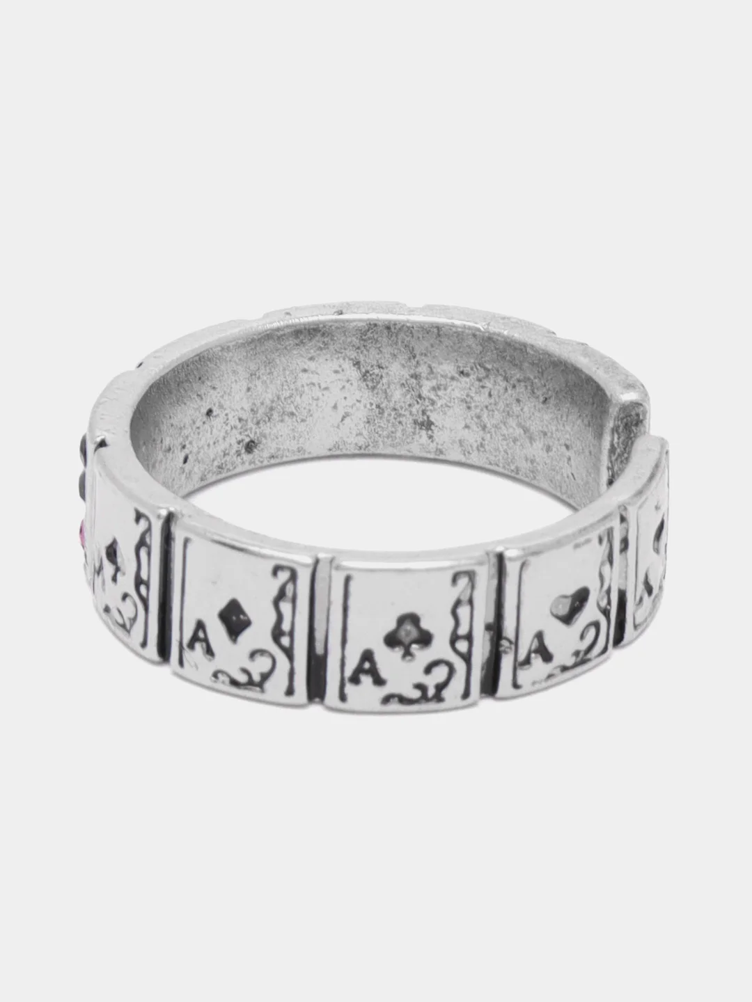 Серебряный кольцо с игральными картами и стразами