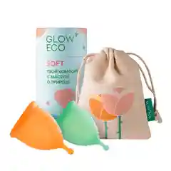GLOW CARE Менструальные чаши Soft c мешочком, размер S (18 мл) и M (25 мл), 2 шт.