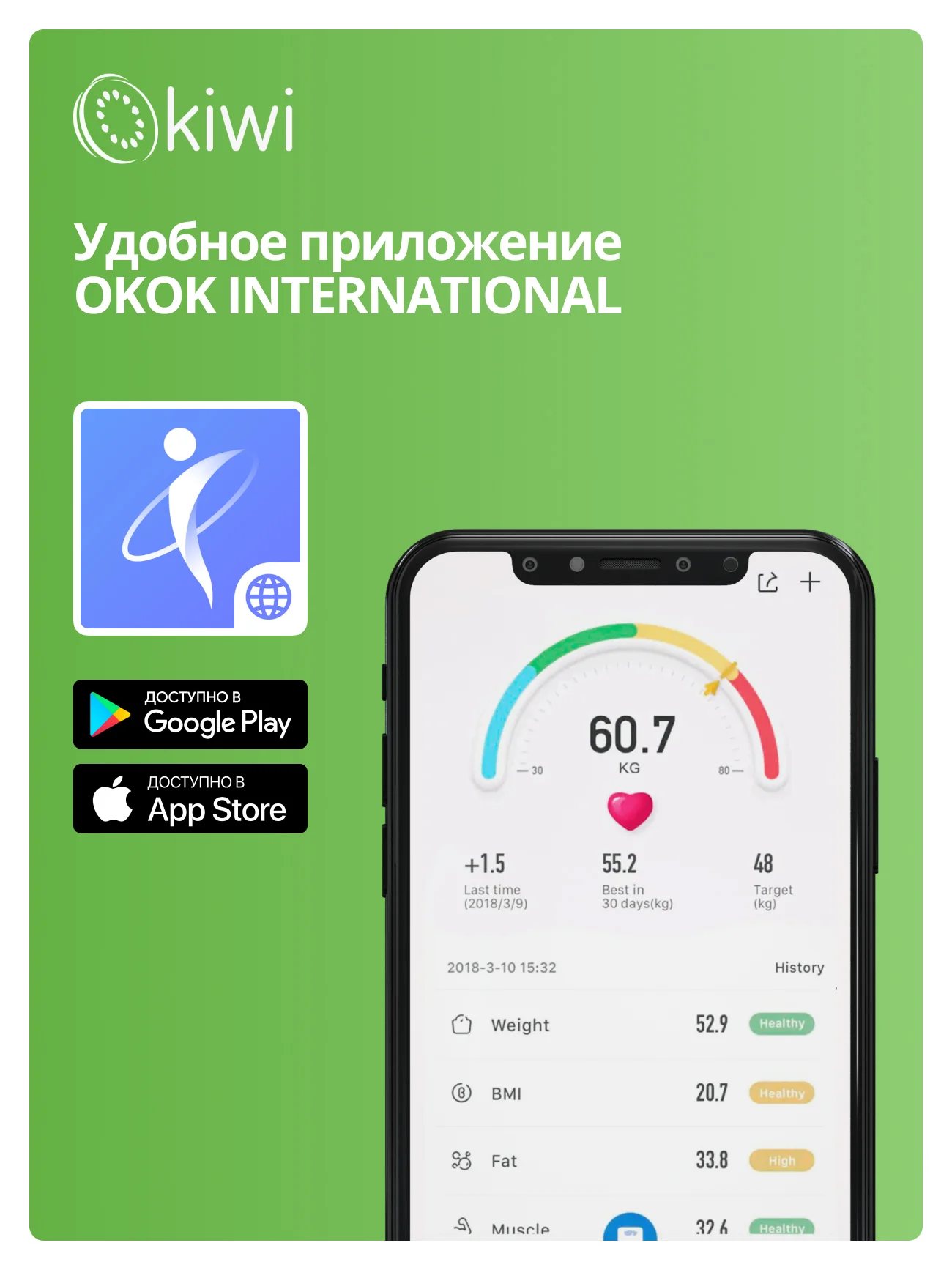 Умные напольные весы электронные с Bluetooth подключением к телефону KIWI KBS-1084