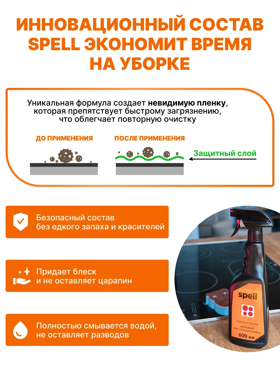 SPELL Антижир: чистящее средство для стеклокерамических плит, 600 мл