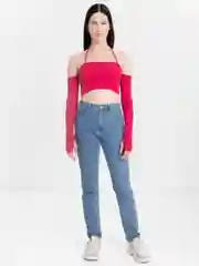 Фуксия лонгслив с открытыми плечами