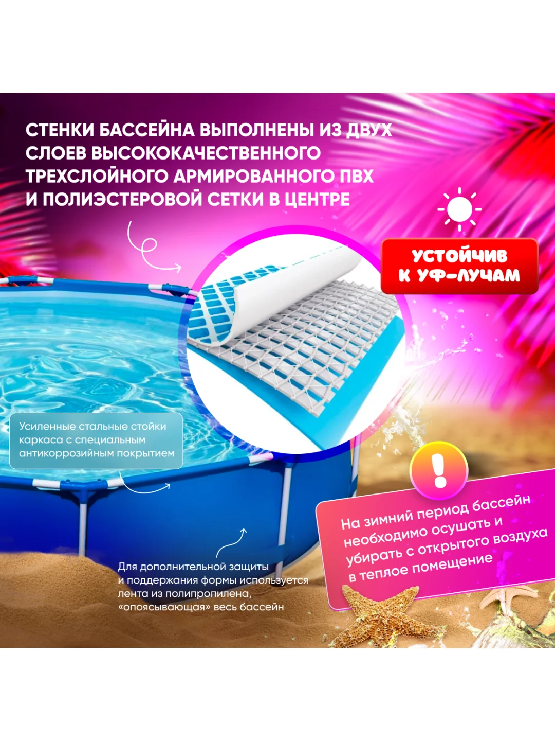 Голубой каркасный бассейн INTEX Metal Fram / Prism Frame 366 х 76 см, 305 x 76 см