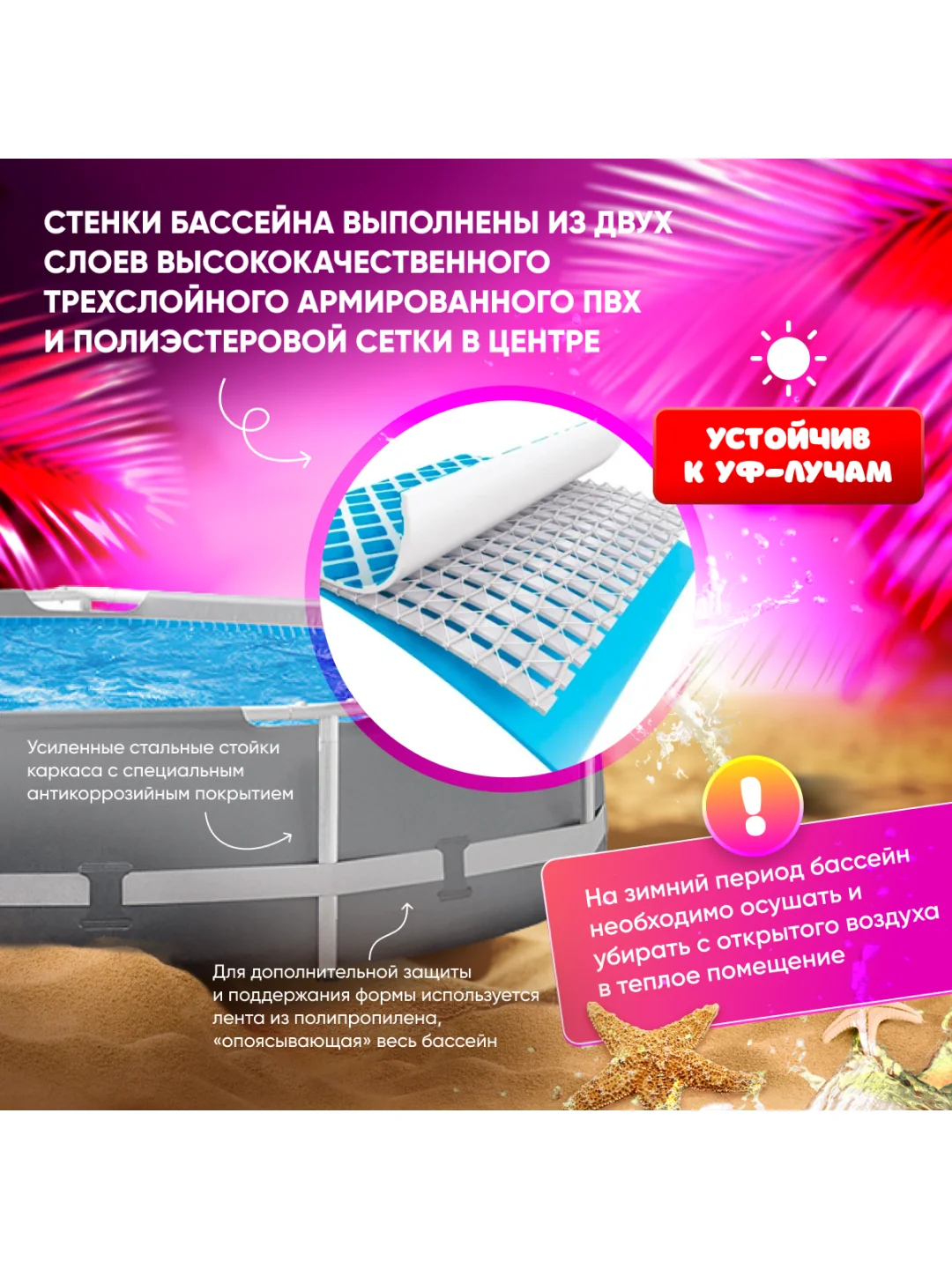 Белый каркасный бассейн INTEX Metal Fram / Prism Frame 366 х 76 см, 305 x 76 см