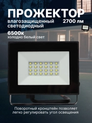 Прожектор светодиодный СДО-7 30Вт 230В 6500К IP65 черн, IN HOME