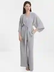 Серебряный костюм женский,брючный летний кимоно оверсайз