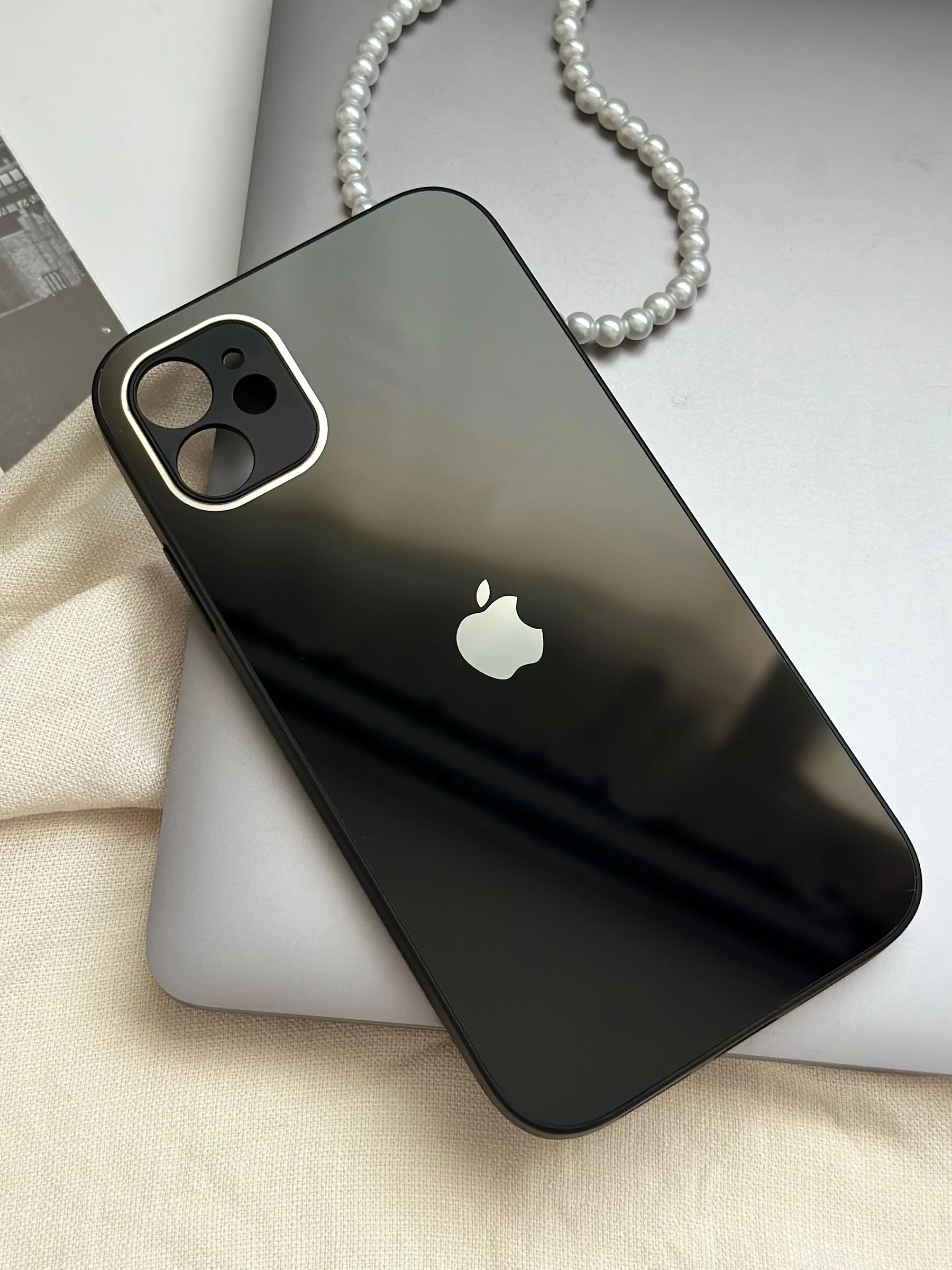 Черный чехол для iPhone 11, со стеклянной панелью и защитой камеры