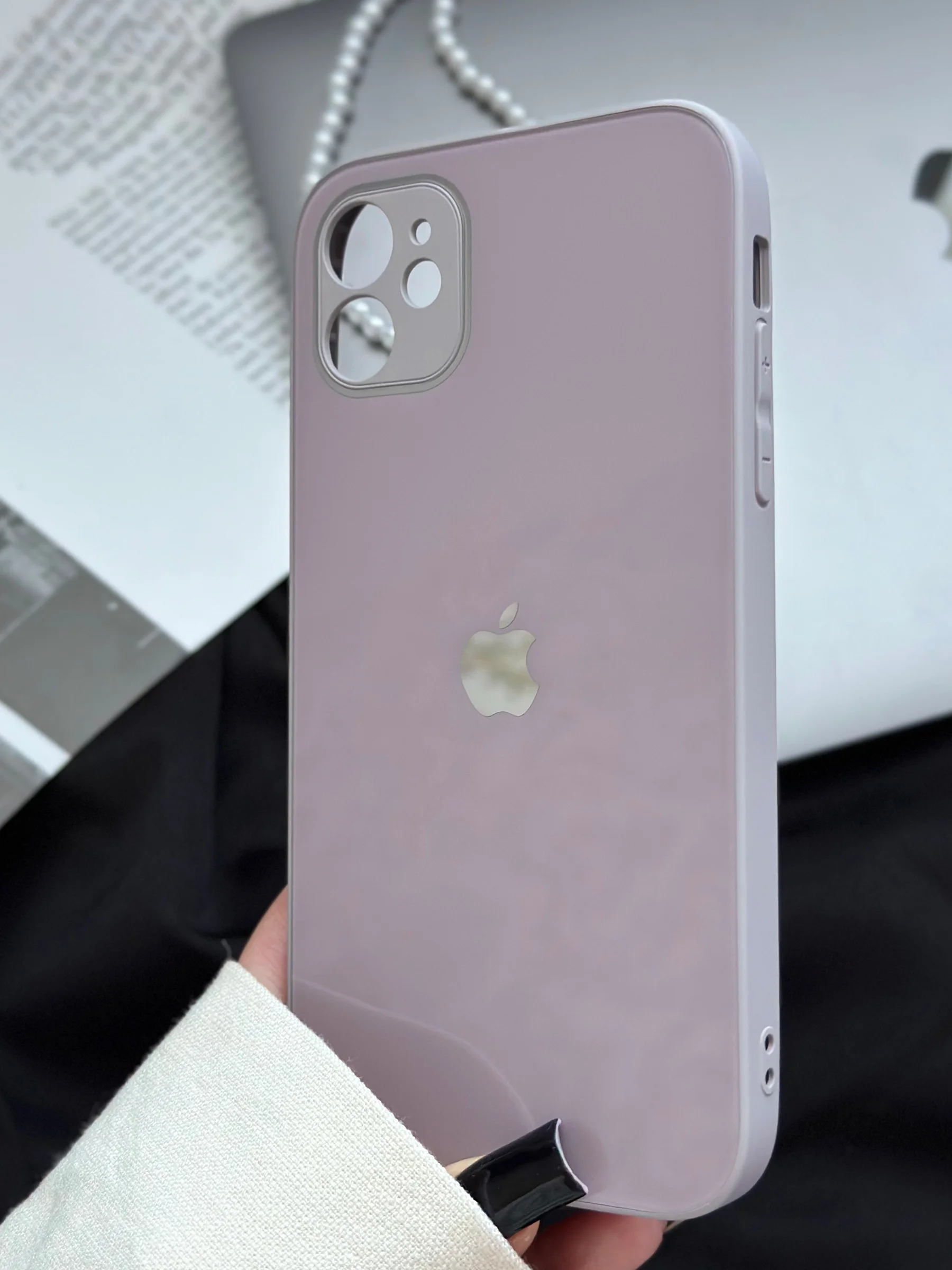 Бежевый меланж чехол для iPhone 11, со стеклянной панелью и защитой камеры