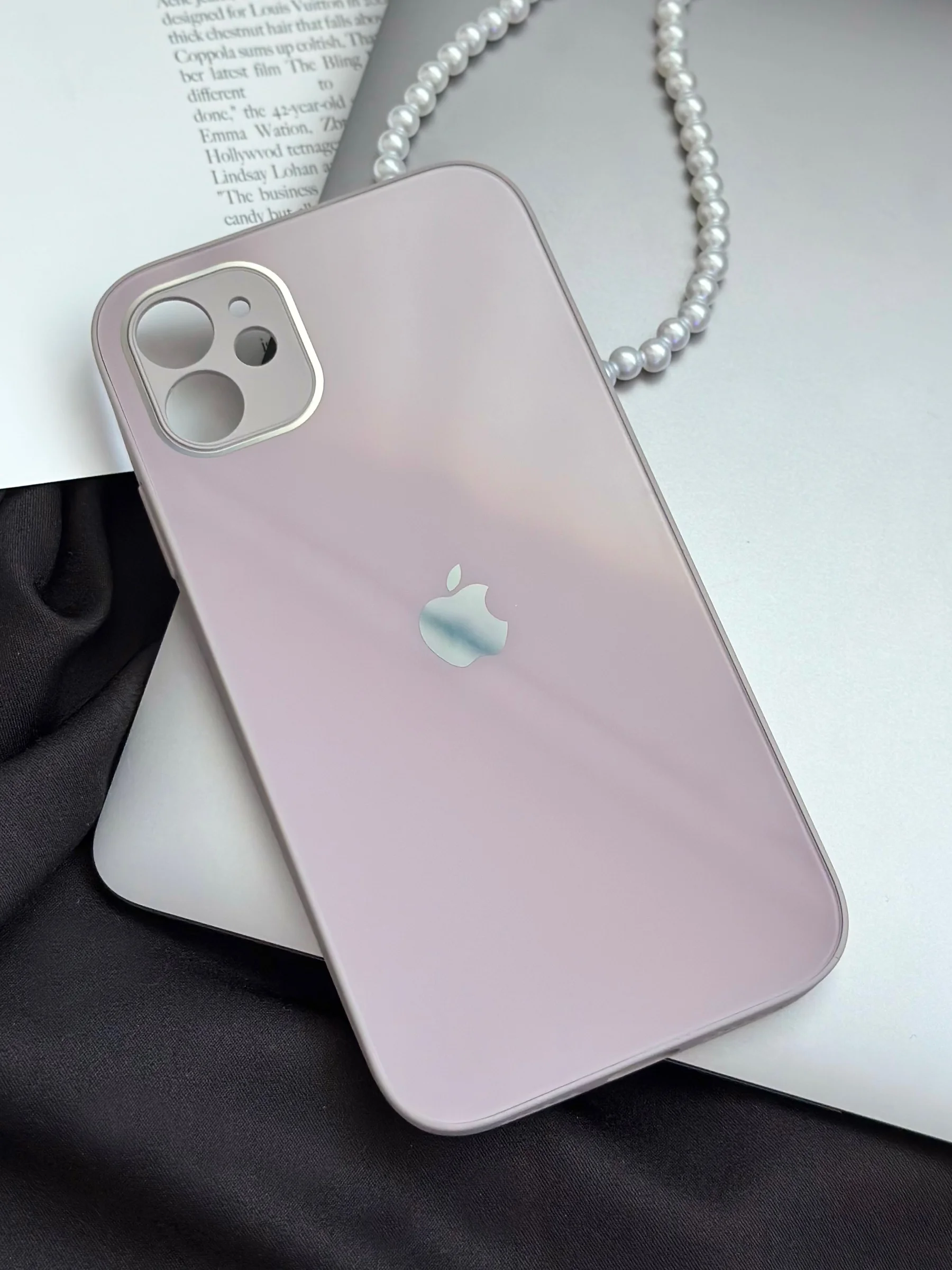 Бежевый меланж чехол для iPhone 11, со стеклянной панелью и защитой камеры