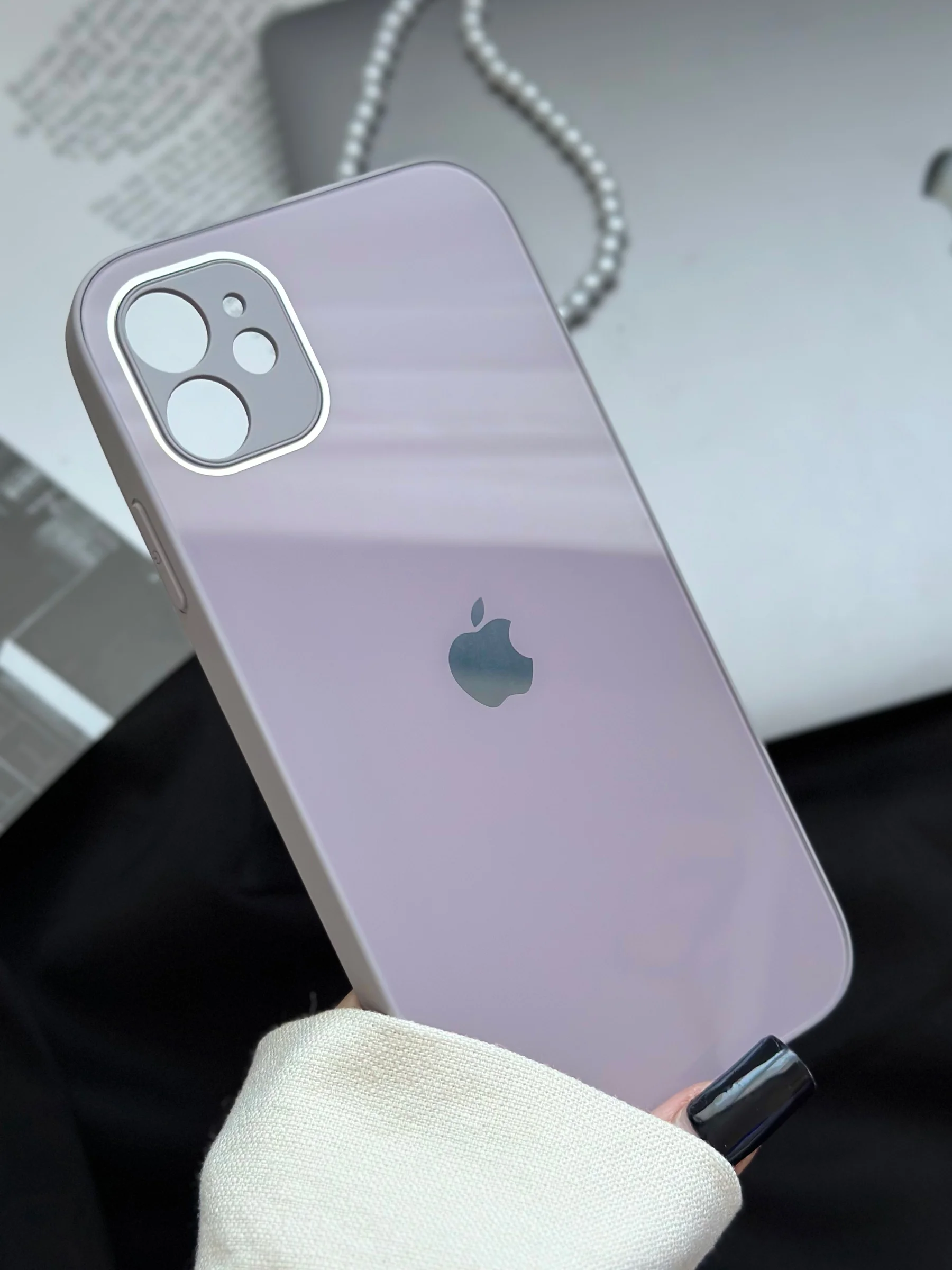 Бежевый меланж чехол для iPhone 11, со стеклянной панелью и защитой камеры