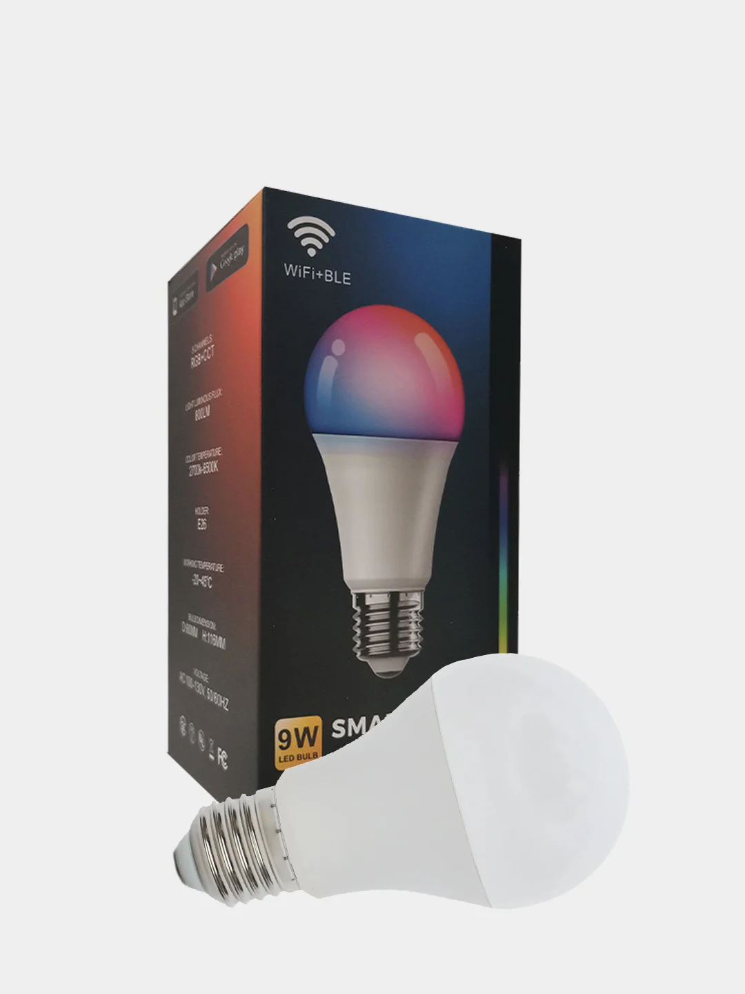 Индиго умная светодиодная RGB + CCT лампочка с Яндекс Алисой, Google Assistant и Amazon Alexa