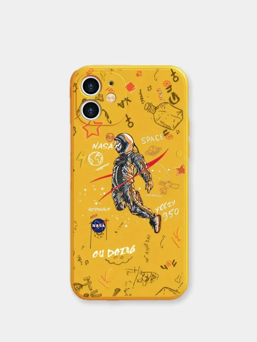 Желтый чехол "NASA" для iPhone 7/8 Plus/X/XS/XR Max/11 Pro Max/12/13 Pro max/mini