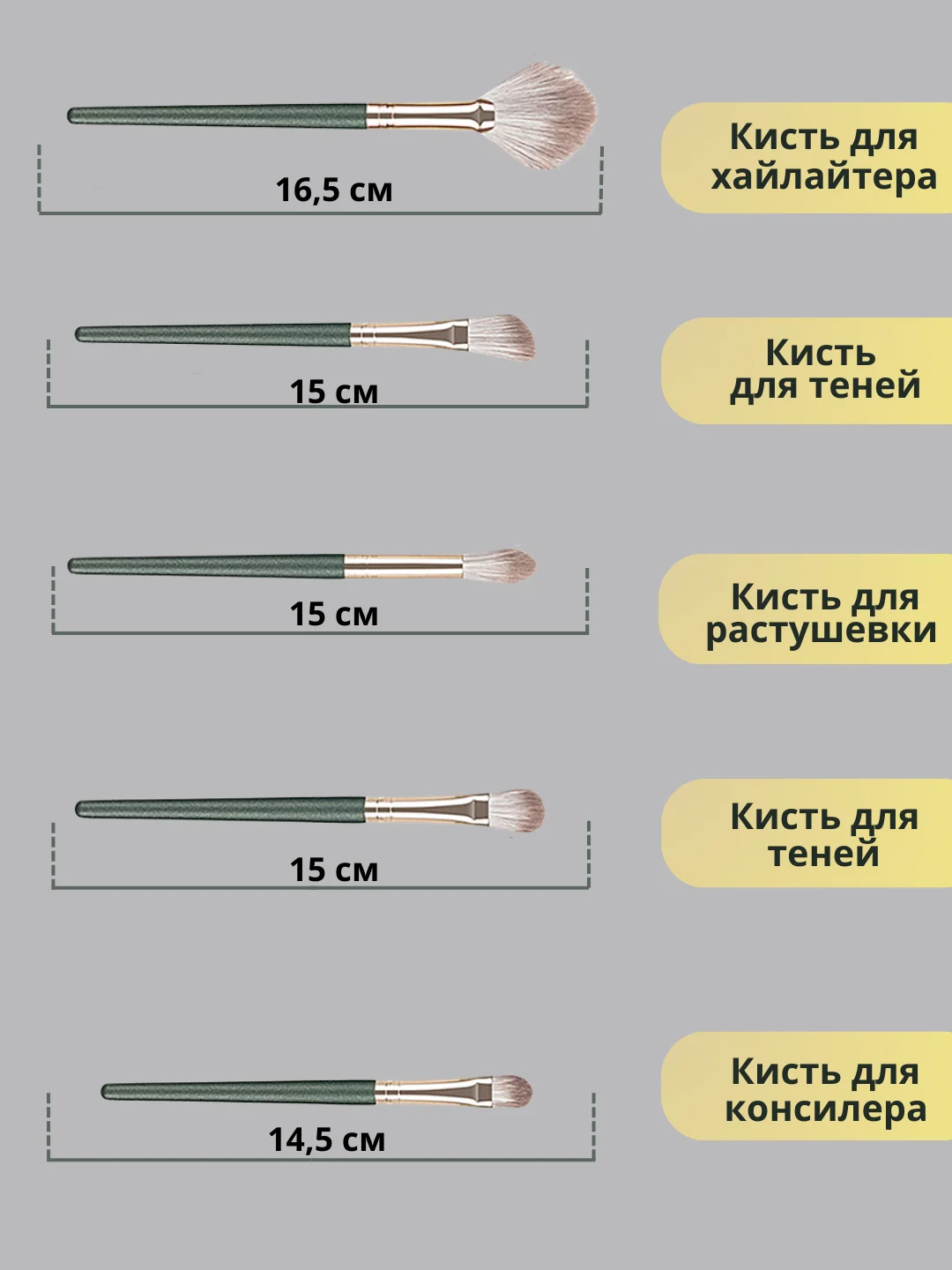Зеленый набор кистей для макияжа, в чехле, профессиональный набор, кисточки для макияжа, 14 штук