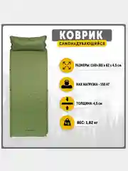 Коврик самонадувающийся BASIC LARGE MAT, 195х70х5, цвет: оливковый