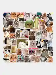 Тёмно-серый наклейки-стикеры котики мемы, 50 штук. Стикерпак с котиками и собачками, скрапбукинг. Таро