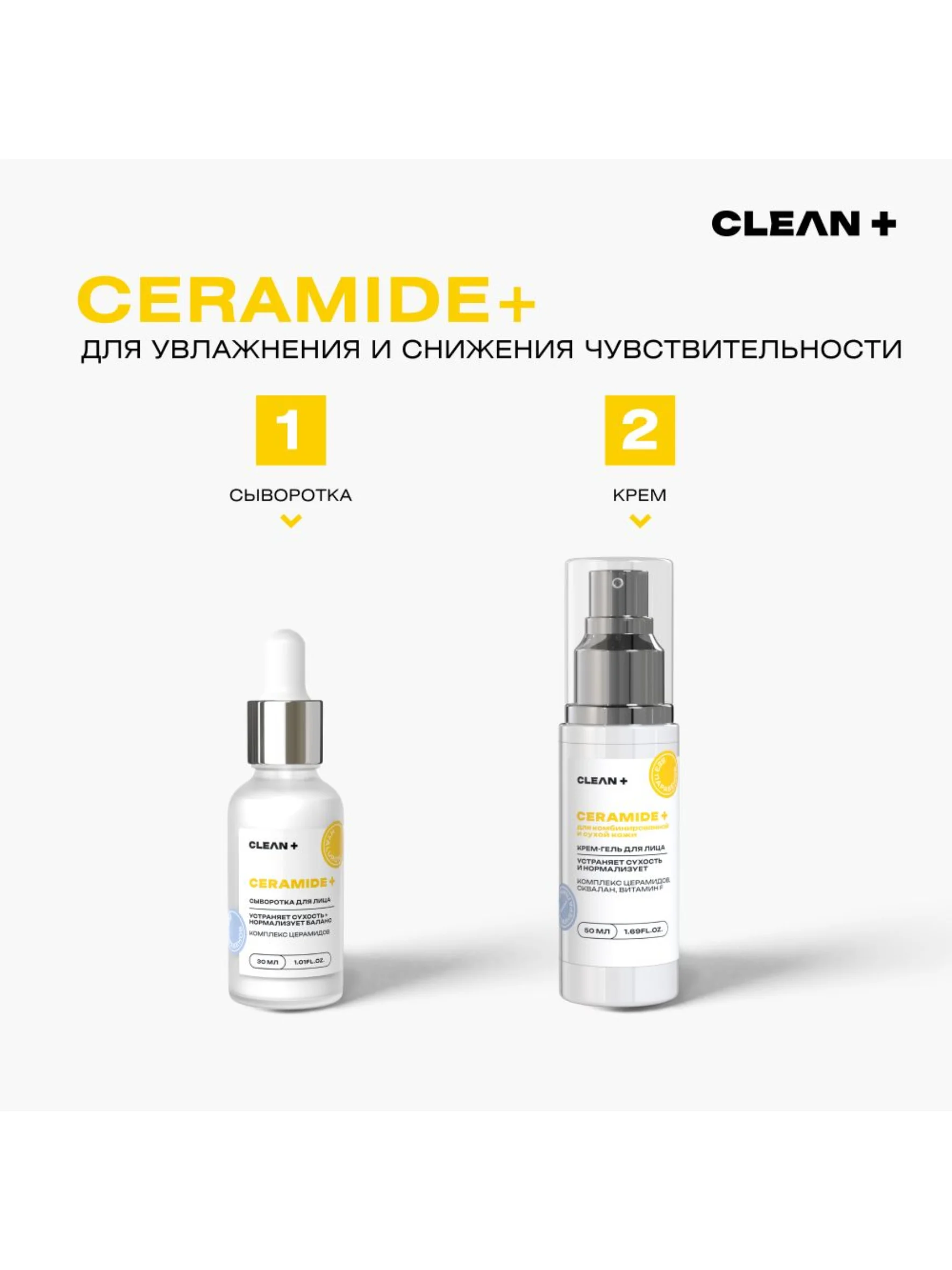 CLEAN+ Сыворотка для лица восстанавливающая CERAMIDE +, 30мл