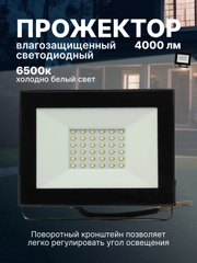 Прожектор светодиодный СДО-7 50Вт 230В 6500К IP65 черный IN HOME