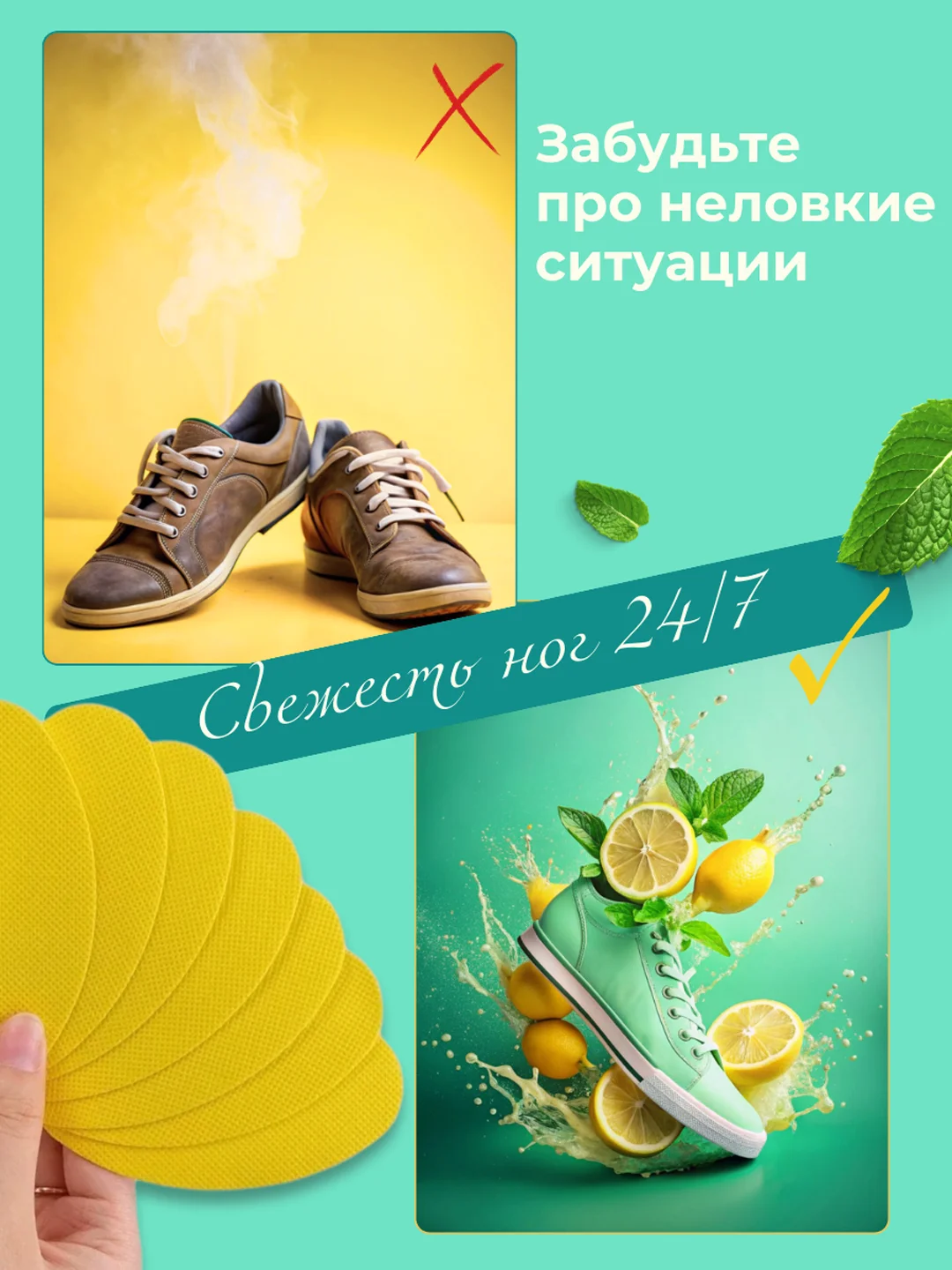Дезодорант для обуви стикеры наклейки средство от запаха ног для обуви от запаха и пота