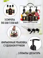 Набор сиропов Spoom №21 Ванильные вафли, Брауни, Попкорн, 3 штуки по 250 мл, 3 дозатора