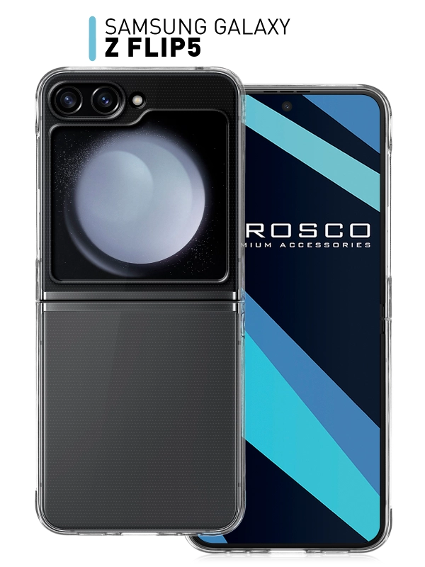 Складной чехол для Samsung Galaxy Z Flip 5 пластиковый ROSCO прозрачный с защитой камер