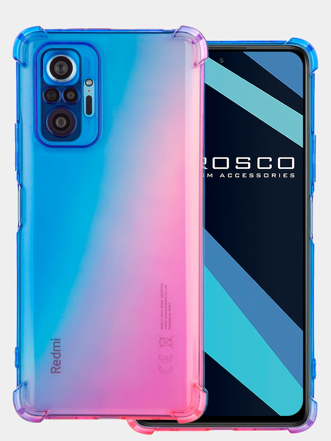 Синий противоударный чехол для Xiaomi Redmi Note 10 Pro силиконовый ROSCO с усиленными углами