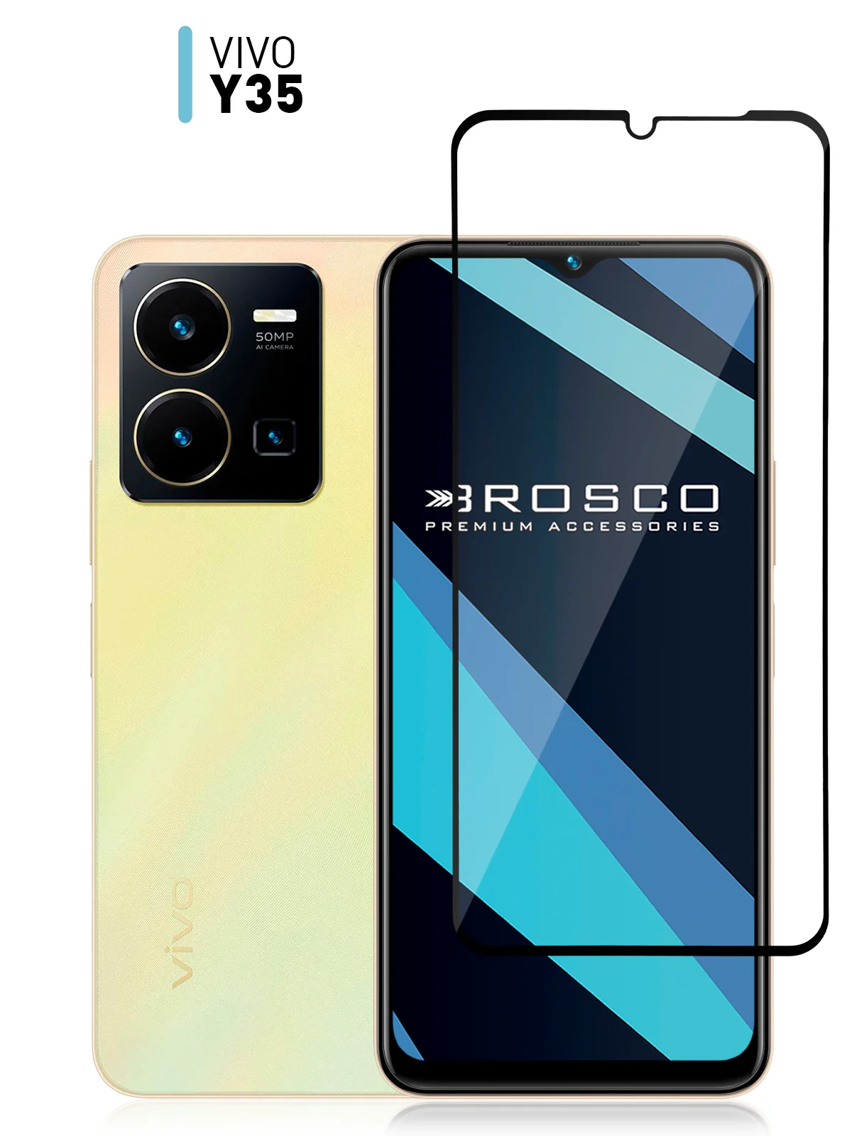 1-2 шт стекло для Vivo Y35 защитное ROSCO прозрачное закаленное олеофобное с черной рамкой