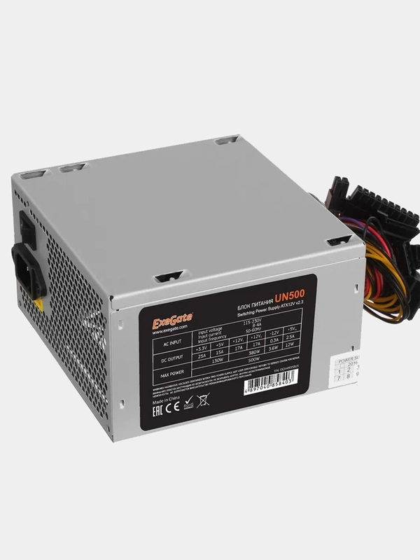 Блок питания 500W ExeGate UN500 (ATX, 12cm fan, 24pin, 4pin, PCIe, 3xSATA, 2xIDE)